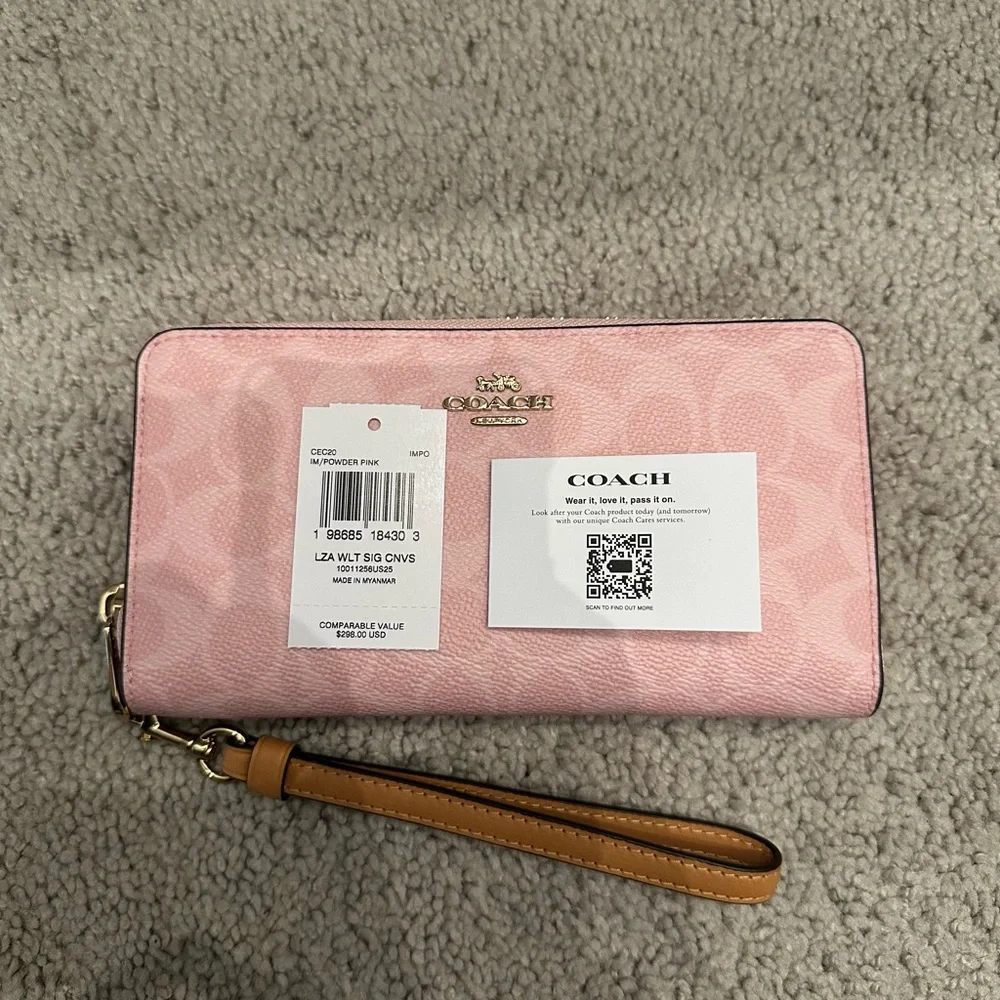 Coach CEC20 Long Zip Around Wallet in Signature Canvas & Leather Powder Pink